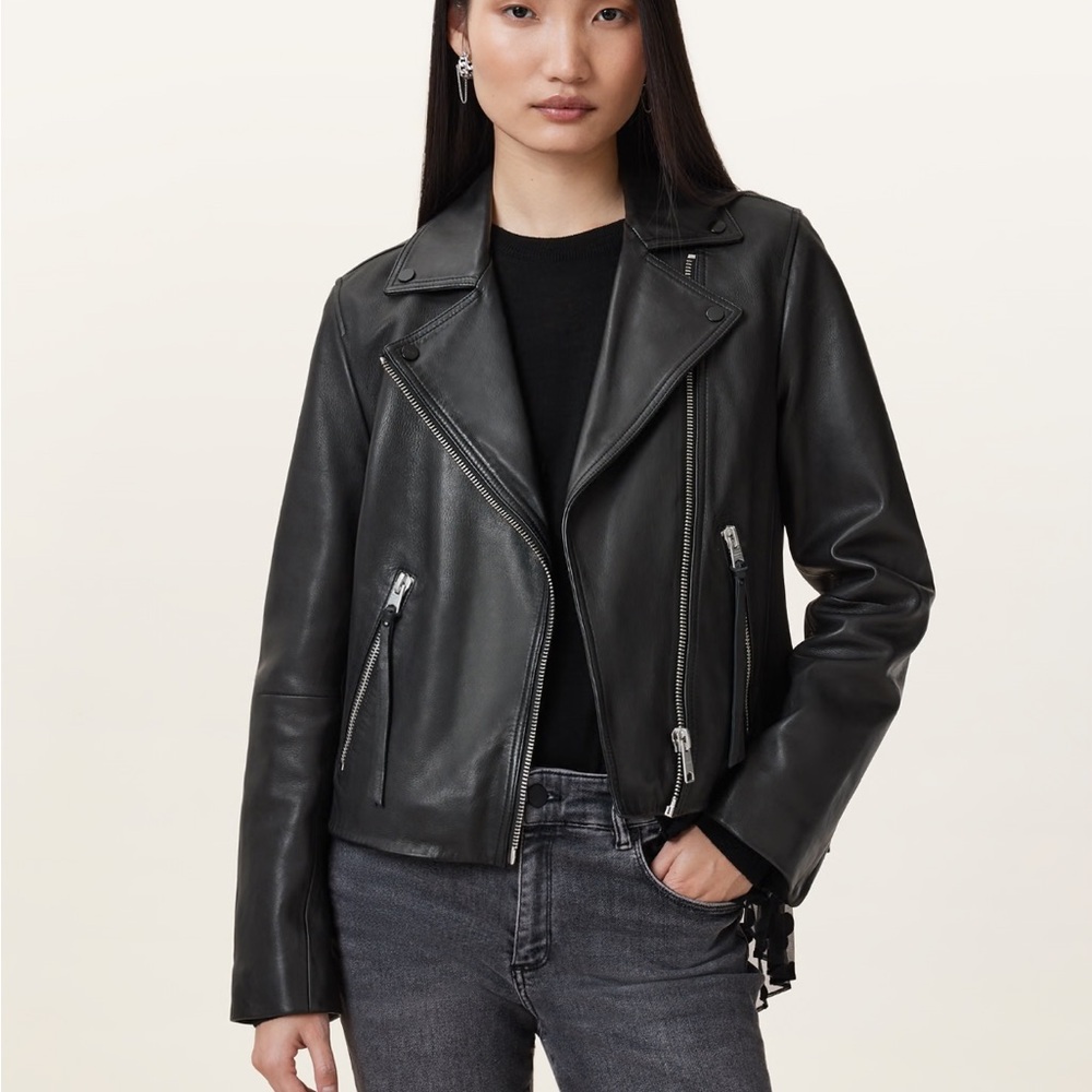 All Saints Sleek Black Leather Jacket